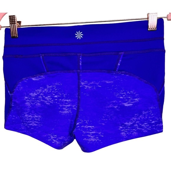 Athleta Stealth Shortie Printed Purple Stretch Gym Workout Shorts Women’s Small - Picture 2 of 8